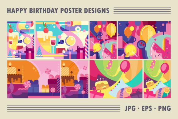 Download Set of Happy Birthday Poster Designs. - Premium Resources