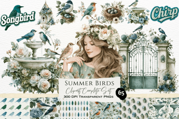 Download Summer Birds Watercolor Clipart Set - Summer Collection