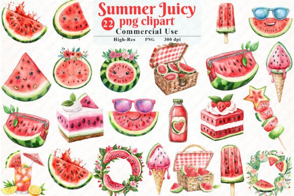 Download Summer Juicy Watermelon Free Clipart - Summer Collection
