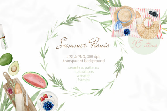 Download Summer Picnic Watercolor Clipart Set&nbsp;&nbsp; - Summer Collection