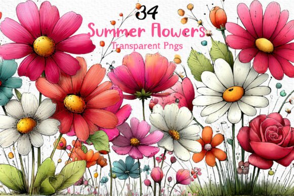 Download Whimsical Summer Flowers Clipart PNG - Summer Collection