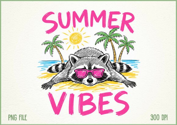 Download Summer Vibes Raccoon Beach Vacation PNG - Summer Collection