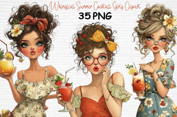 Download Whimsical Summer Cocktail Girls Clipart - Summer Collection