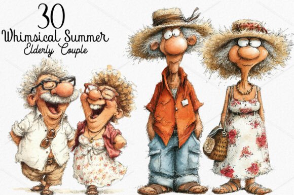 Download Whimsical Summer Elderly Couple Clipart - Summer Collection
