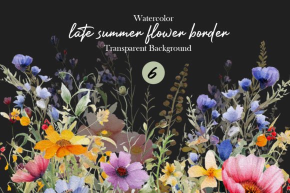 Download Watercolor Late Summer Flower Border PNG - Summer Collection