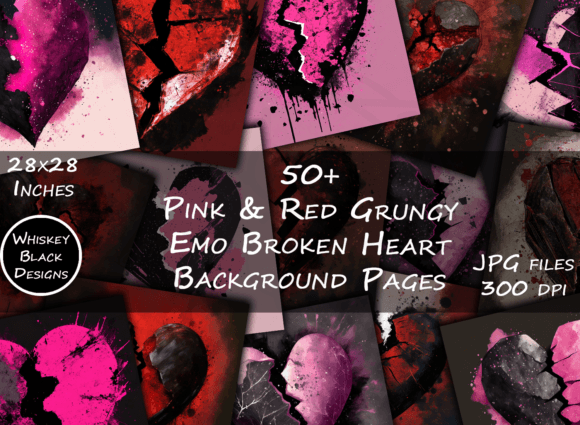 Download Red &amp; Pink Grungy Emo Heart Backgrounds - Grungy Collection