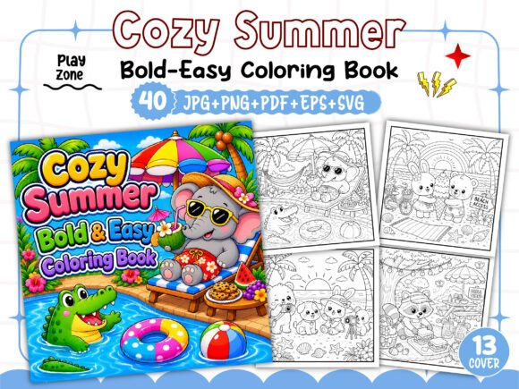 Download Bold and Easy Cozy Summer Coloring Book - Summer Collection