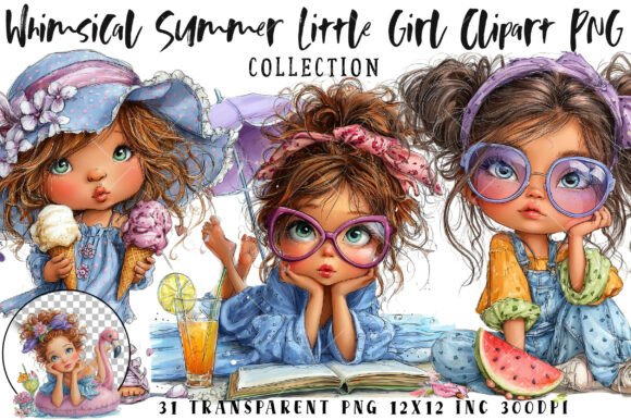 Download Whimsical Summer Little Girl Clipart PNG - Summer Collection