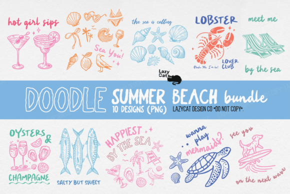 Download Summer Beach Doodle PNG Bundle - Summer Collection